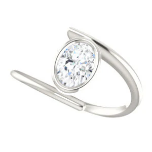 Cubic Zirconia Engagement Ring- The Lacy Michelle (Customizable Bezel-set Oval Cut Solitaire with Thin, Twisting-Bypass Asymmetrical Band) - Image 6