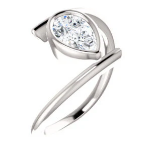 Cubic Zirconia Engagement Ring- The Lacy Michelle (Customizable Bezel-set Pear Cut Solitaire with Thin, Twisting-Bypass Asymmetrical Band) - Image 2