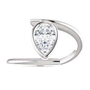 Cubic Zirconia Engagement Ring- The Lacy Michelle (Customizable Bezel-set Pear Cut Solitaire with Thin, Twisting-Bypass Asymmetrical Band) - Image 4