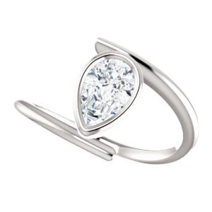 Cubic Zirconia Engagement Ring- The Lacy Michelle (Customizable Bezel-set Pear Cut Solitaire with Thin, Twisting-Bypass Asymmetrical Band) - Image 6