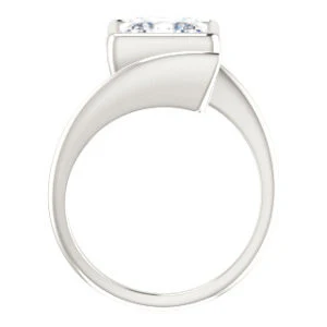Cubic Zirconia Engagement Ring- The Lacy Michelle (Customizable Bezel-set Princess Cut Solitaire with Thin, Twisting-Bypass Asymmetrical Band) - Image 3