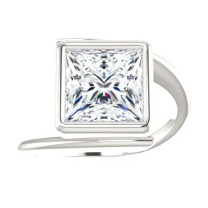 Cubic Zirconia Engagement Ring- The Lacy Michelle (Customizable Bezel-set Princess Cut Solitaire with Thin, Twisting-Bypass Asymmetrical Band) - Image 4