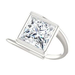 Cubic Zirconia Engagement Ring- The Lacy Michelle (Customizable Bezel-set Princess Cut Solitaire with Thin, Twisting-Bypass Asymmetrical Band) - Image 6
