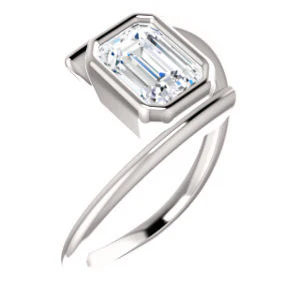 Cubic Zirconia Engagement Ring- The Lacy Michelle (Customizable Bezel-set Radiant Cut Solitaire with Thin, Twisting-Bypass Asymmetrical Band) - Image 2