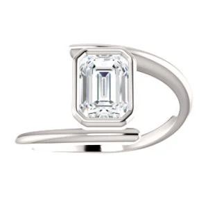 Cubic Zirconia Engagement Ring- The Lacy Michelle (Customizable Bezel-set Radiant Cut Solitaire with Thin, Twisting-Bypass Asymmetrical Band) - Image 4