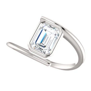 Cubic Zirconia Engagement Ring- The Lacy Michelle (Customizable Bezel-set Radiant Cut Solitaire with Thin, Twisting-Bypass Asymmetrical Band) - Image 6