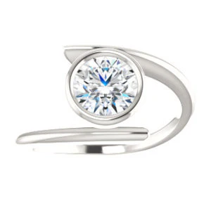 Cubic Zirconia Engagement Ring- The Lacy Michelle (Customizable Bezel-set Round Cut Solitaire with Thin, Twisting-Bypass Asymmetrical Band) - Image 4