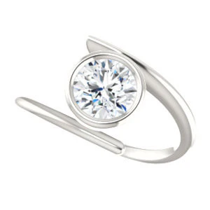 Cubic Zirconia Engagement Ring- The Lacy Michelle (Customizable Bezel-set Round Cut Solitaire with Thin, Twisting-Bypass Asymmetrical Band) - Image 6