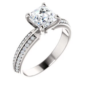 Cubic Zirconia Engagement Ring- The Layla (Customizable Asscher Cut Design with Segmented Double-Pavé Band) - Image 2