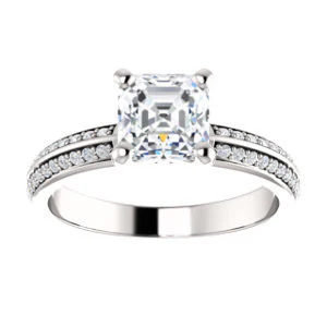 Cubic Zirconia Engagement Ring- The Layla (Customizable Asscher Cut Design with Segmented Double-Pavé Band) - Image 4