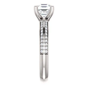 Cubic Zirconia Engagement Ring- The Layla (Customizable Asscher Cut Design with Segmented Double-Pavé Band) - Image 5