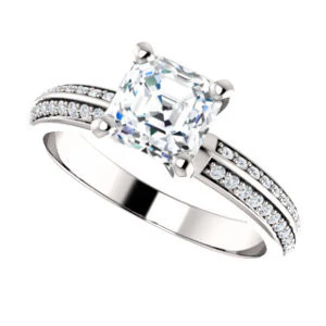 Cubic Zirconia Engagement Ring- The Layla (Customizable Asscher Cut Design with Segmented Double-Pavé Band) - Image 6