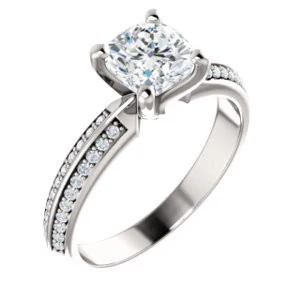 Cubic Zirconia Engagement Ring- The Layla (Customizable Cushion Cut Design with Segmented Double-Pavé Band) - Image 2