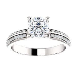 Cubic Zirconia Engagement Ring- The Layla (Customizable Cushion Cut Design with Segmented Double-Pavé Band) - Image 4
