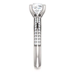 Cubic Zirconia Engagement Ring- The Layla (Customizable Cushion Cut Design with Segmented Double-Pavé Band) - Image 5