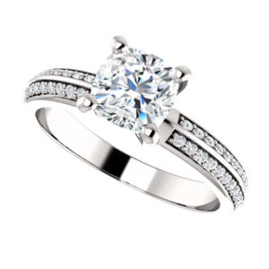 Cubic Zirconia Engagement Ring- The Layla (Customizable Cushion Cut Design with Segmented Double-Pavé Band) - Image 6