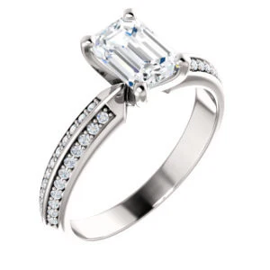 Cubic Zirconia Engagement Ring- The Layla (Customizable Emerald Cut Design with Segmented Double-Pavé Band) - Image 2