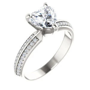 Cubic Zirconia Engagement Ring- The Layla (Customizable Heart Cut Design with Segmented Double-Pavé Band) - Image 2