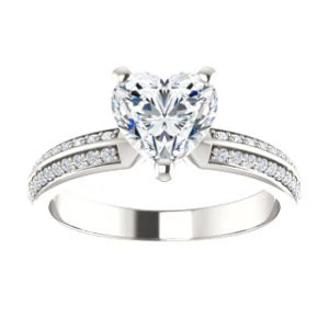 Cubic Zirconia Engagement Ring- The Layla (Customizable Heart Cut Design with Segmented Double-Pavé Band) - Image 4
