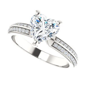 Cubic Zirconia Engagement Ring- The Layla (Customizable Heart Cut Design with Segmented Double-Pavé Band) - Image 6