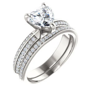 Cubic Zirconia Engagement Ring- The Layla (Customizable Heart Cut Design with Segmented Double-Pavé Band) - Image 7