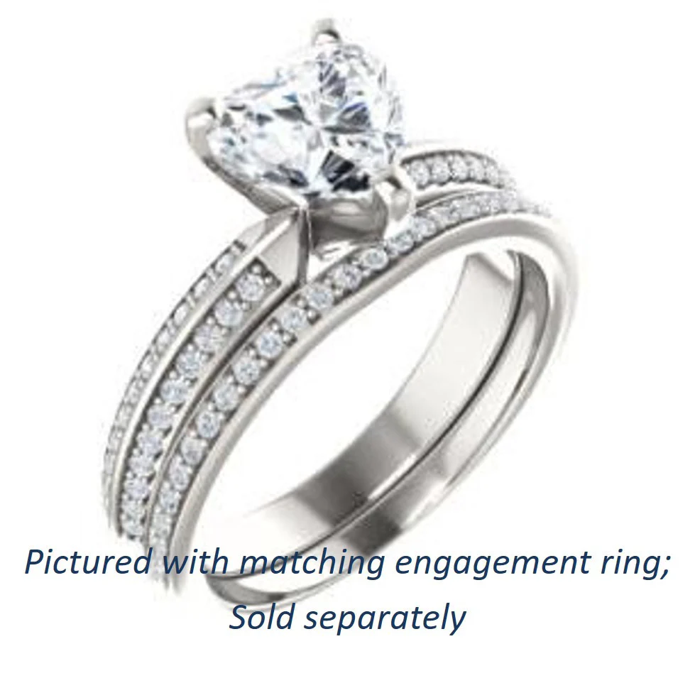 Cubic Zirconia Engagement Ring- The Layla (Customizable Heart Cut Design with Segmented Double-Pavé Band) - Image 8