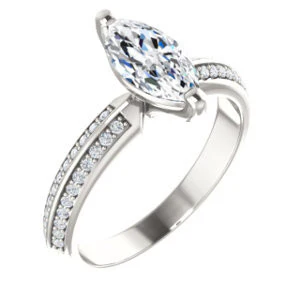 Cubic Zirconia Engagement Ring- The Layla (Customizable Marquise Cut Design with Segmented Double-Pavé Band) - Image 2