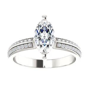 Cubic Zirconia Engagement Ring- The Layla (Customizable Marquise Cut Design with Segmented Double-Pavé Band) - Image 4