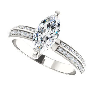 Cubic Zirconia Engagement Ring- The Layla (Customizable Marquise Cut Design with Segmented Double-Pavé Band) - Image 6