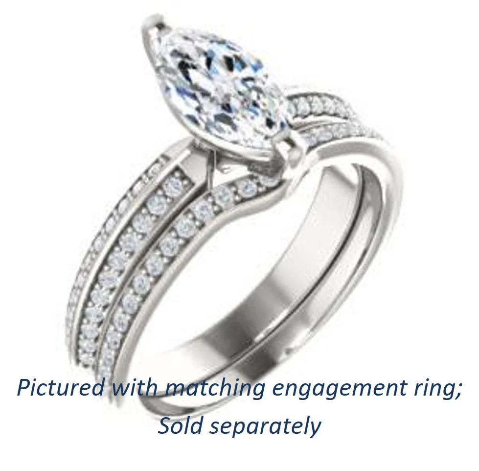 Cubic Zirconia Engagement Ring- The Layla (Customizable Marquise Cut Design with Segmented Double-Pavé Band) - Image 7