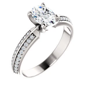 Cubic Zirconia Engagement Ring- The Layla (Customizable Oval Cut Design with Segmented Double-Pavé Band) - Image 2