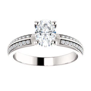 Cubic Zirconia Engagement Ring- The Layla (Customizable Oval Cut Design with Segmented Double-Pavé Band) - Image 4