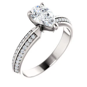 Cubic Zirconia Engagement Ring- The Layla (Customizable Pear Cut Design with Segmented Double-Pavé Band) - Image 2