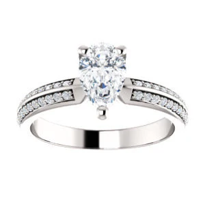 Cubic Zirconia Engagement Ring- The Layla (Customizable Pear Cut Design with Segmented Double-Pavé Band) - Image 4