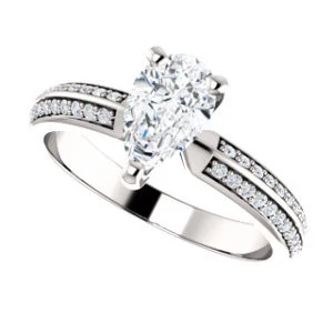 Cubic Zirconia Engagement Ring- The Layla (Customizable Pear Cut Design with Segmented Double-Pavé Band) - Image 6