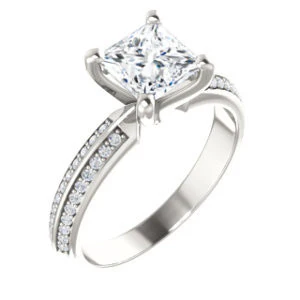 Cubic Zirconia Engagement Ring- The Layla (Customizable Princess Cut Design with Segmented Double-Pavé Band) - Image 2