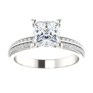Cubic Zirconia Engagement Ring- The Layla (Customizable Princess Cut Design with Segmented Double-Pavé Band) - Image 4