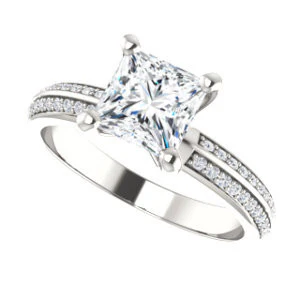 Cubic Zirconia Engagement Ring- The Layla (Customizable Princess Cut Design with Segmented Double-Pavé Band) - Image 6