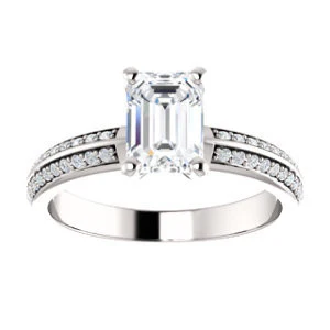 Cubic Zirconia Engagement Ring- The Layla (Customizable Radiant Cut Design with Segmented Double-Pavé Band) - Image 4