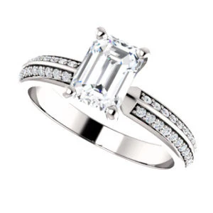 Cubic Zirconia Engagement Ring- The Layla (Customizable Radiant Cut Design with Segmented Double-Pavé Band) - Image 6