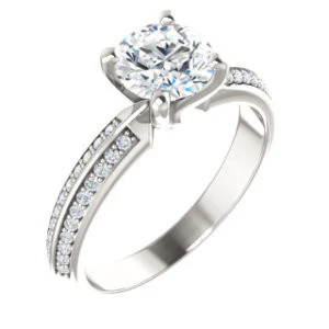 Cubic Zirconia Engagement Ring- The Layla (Customizable Round Cut Design with Segmented Double-Pavé Band) - Image 2