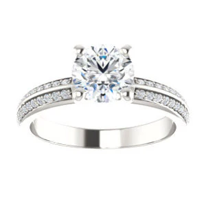 Cubic Zirconia Engagement Ring- The Layla (Customizable Round Cut Design with Segmented Double-Pavé Band) - Image 4