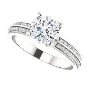 Cubic Zirconia Engagement Ring- The Layla (Customizable Round Cut Design with Segmented Double-Pavé Band) - Image 6