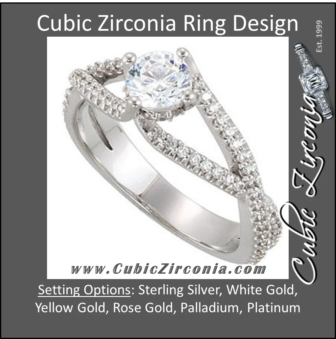 Cubic Zirconia Engagement Ring- The Liv Christina (Round Tiara-themed Split-Band with Pave) - Image 3