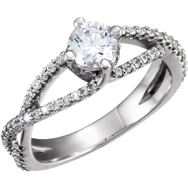 Cubic Zirconia Engagement Ring- The Liv Christina (Round Tiara-themed Split-Band with Pave) - Image 4