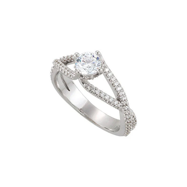 Cubic Zirconia Engagement Ring- The Liv Christina (Round Tiara-themed Split-Band with Pave) - Image 5