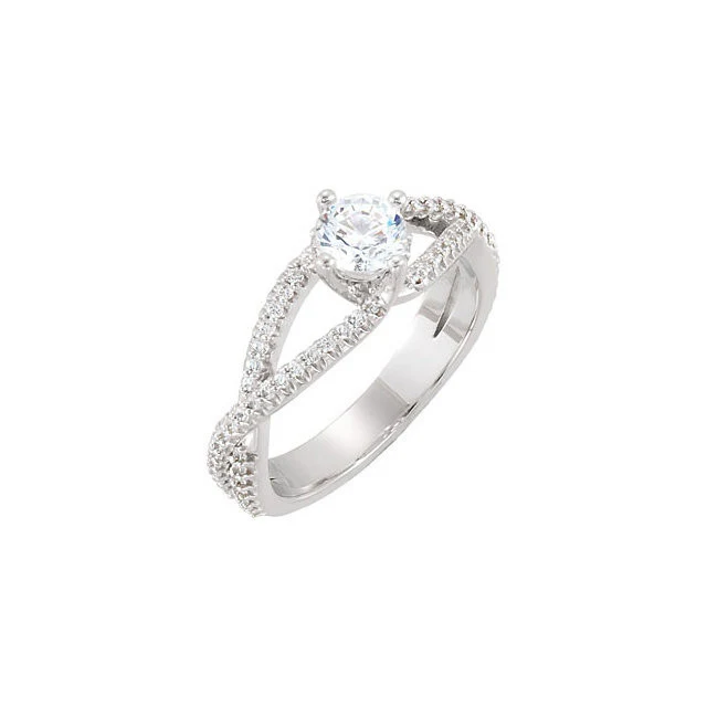 Cubic Zirconia Engagement Ring- The Liv Christina (Round Tiara-themed Split-Band with Pave) - Image 9