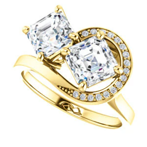 Cubic Zirconia Engagement Ring- The Lupita (Customizable Enhanced 2-stone Asymmetrical Asscher Cut Design with Semi-Halo) - Image 6