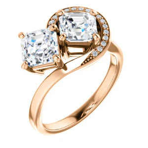 Cubic Zirconia Engagement Ring- The Lupita (Customizable Enhanced 2-stone Asymmetrical Asscher Cut Design with Semi-Halo) - Image 7