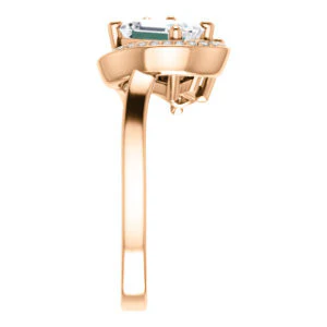 Cubic Zirconia Engagement Ring- The Lupita (Customizable Enhanced 2-stone Asymmetrical Emerald Cut Design with Semi-Halo) - Image 10
